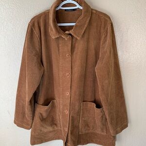 Two Danes Clare Velour Corduroy Ranch Button Down Brown Shirt Jacket Size L